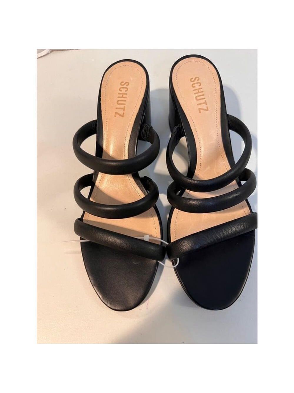 Schutz Olly Black Leather Block Heel 3 Strap Sandals Size 10.5B